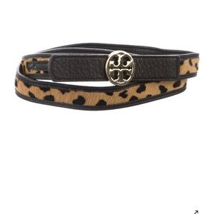 Tory Burch Animal Print Ponyhair Reversible Black Leopard Belt
